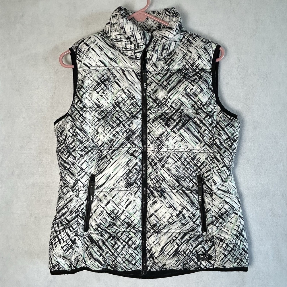 Marc New York‎ Quilted Puffer Vest Hooded Women's LARGE - Black White Mint Green